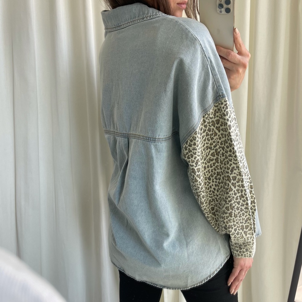 Leopard Button-Down Denim Shirt - Picture 6 of 10